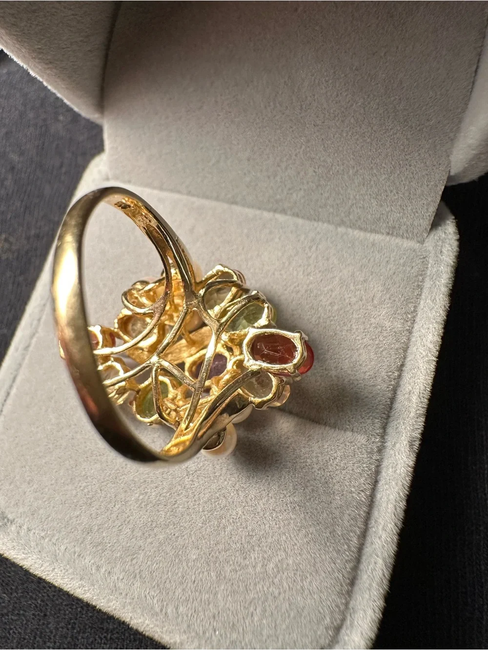 Kay Jewelers Multicolor Gemstone and Pearl Floral Cocktail Ring